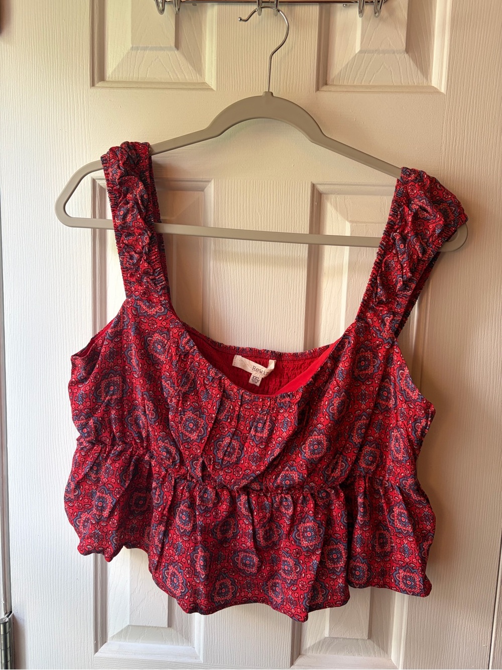 Red Patterned Peplum Crop Top